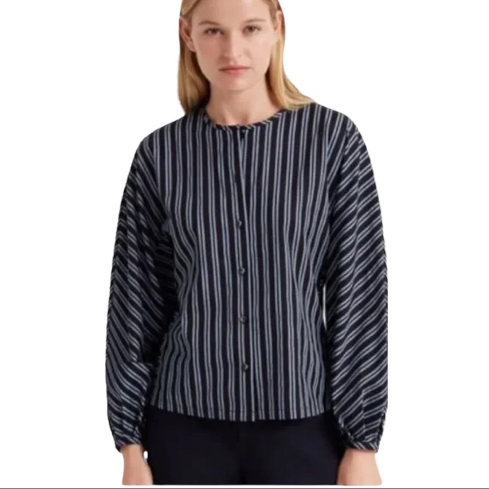 Club Monaco Tailored Striped Shirt Dolman Sleeves Top Navy Size XS